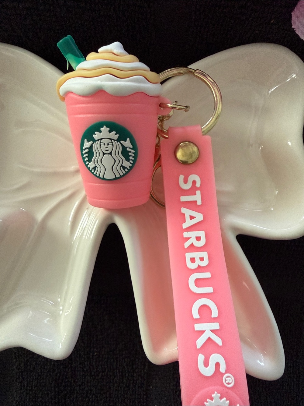 Starbucks Pink & Green Frappuccino Cup Keychain with Strap